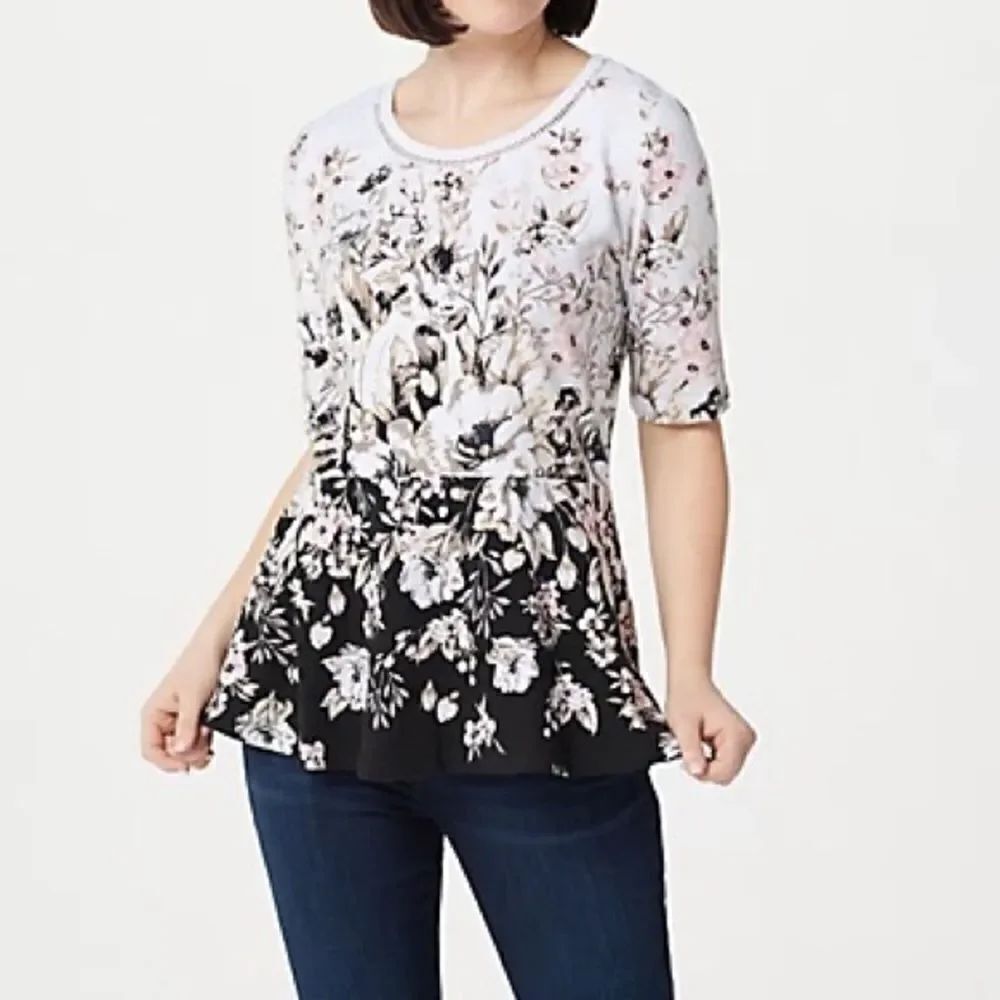 Isaac Mizrahi Live! Engineered Floral Print Peplum Top